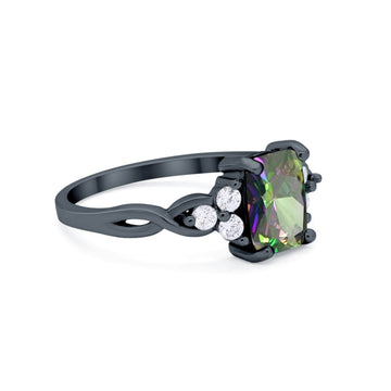 Radiant Cut Engagement Ring Black Tone, Simulated Rainbow CZ 925 Sterling Silver